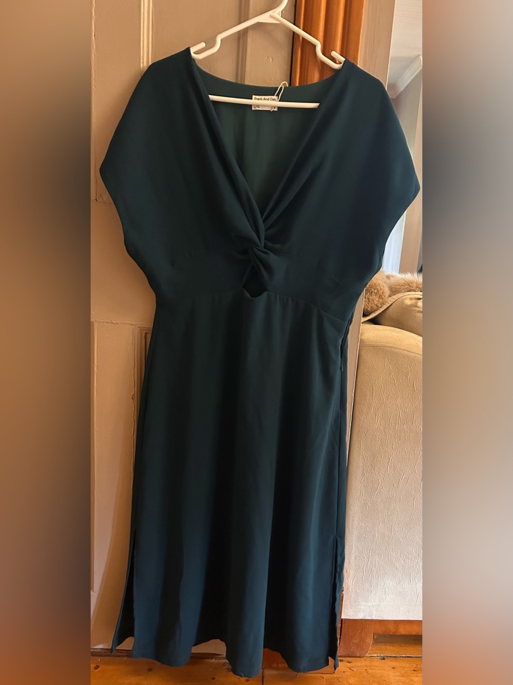 Frank & Oak Teal One-Shoulder Twist-Front Dress